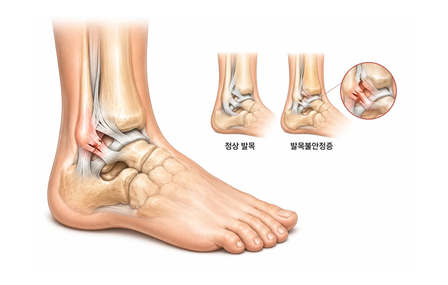 정상 발목과 발목불안정증 비교